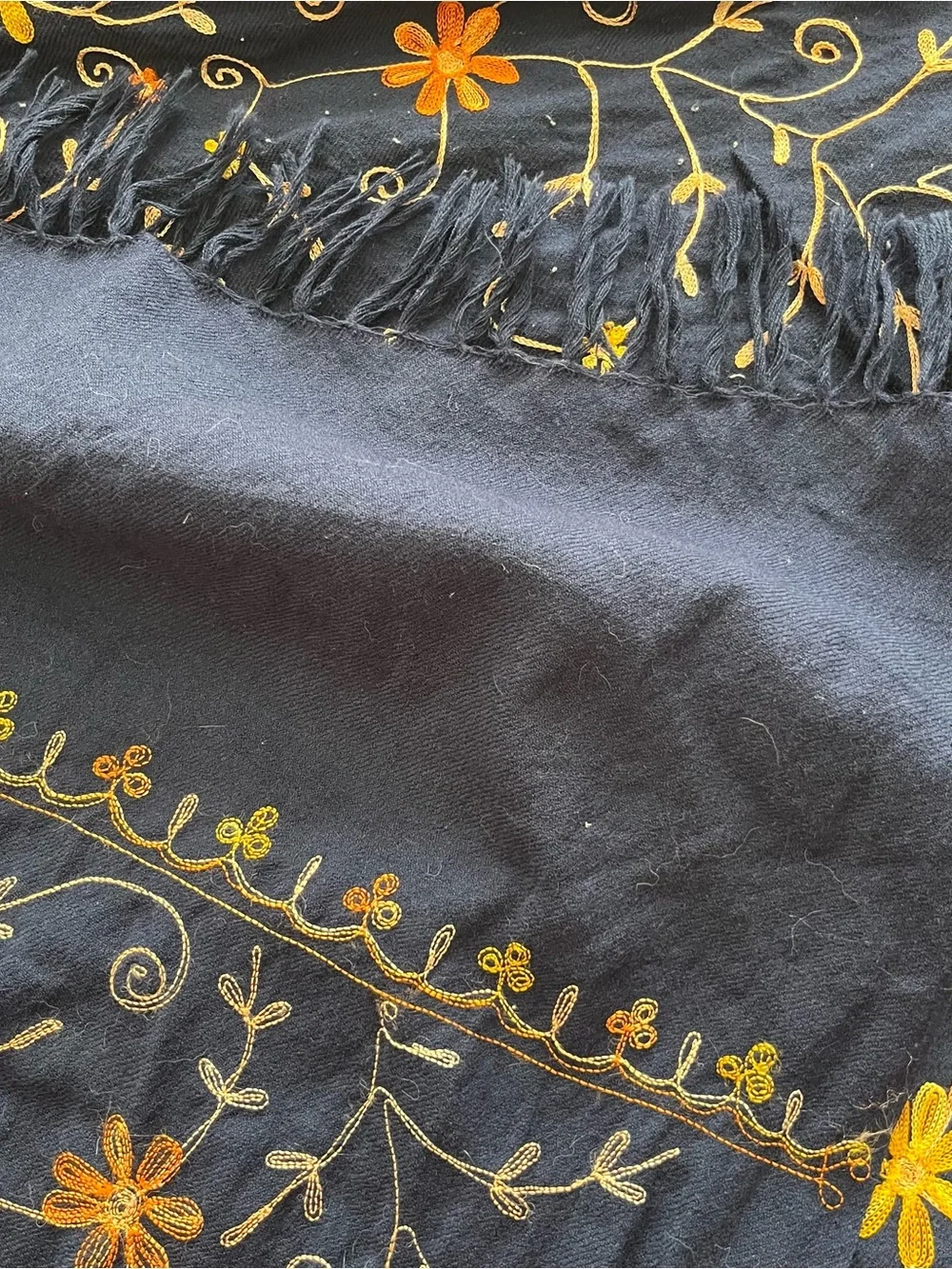 Embroidered Floral oblong scarf, wrap - Navy Blue